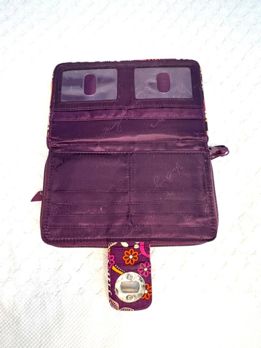 Vera Bradley Plum Crazy Paisley Turn Lock Wallet | Quilted Cotton Zip Around - Picture 3 of 4